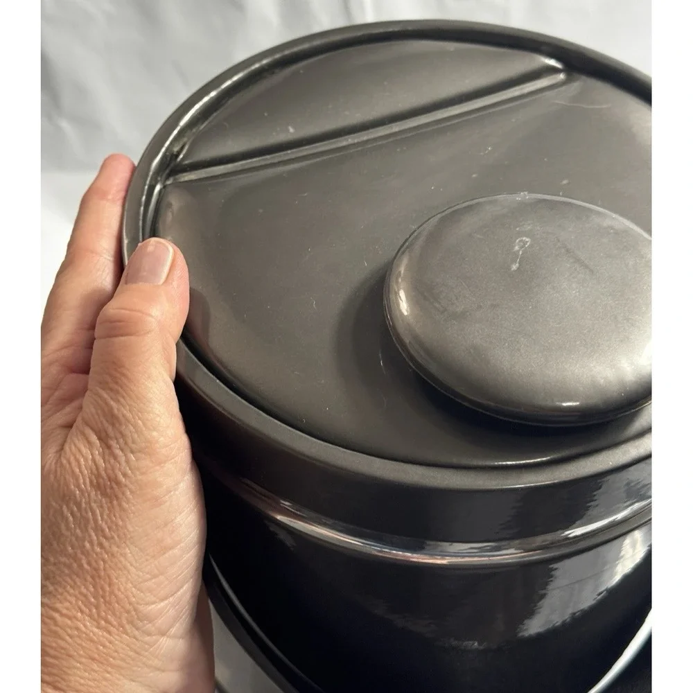 Vintage Mid Century Modern Dark Gray Insulated Ice Bucket Handle Chrome Trim